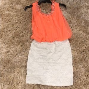 Women’s coral and white dress
